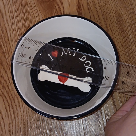 Tabletops Gallery Pet Bowls Set of Two I Love My Dog Small Black White Red 5"X2" - Picture 5 of 9